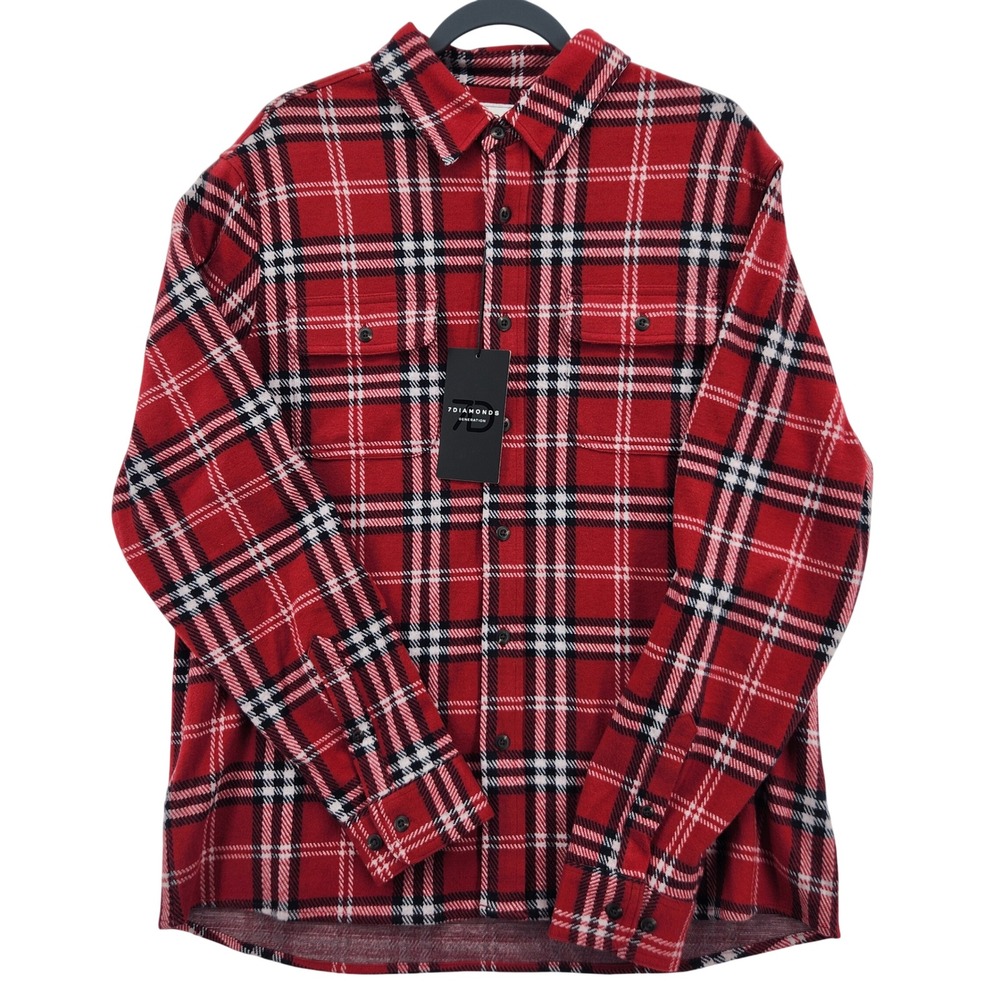 7Diamonds Generation Red Plaid 4-Way Stretch Shirt GSMK-7397‎ Mens Large NWT